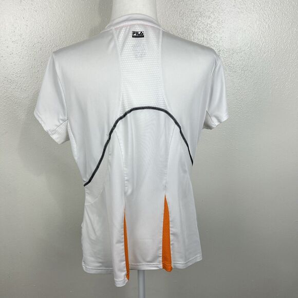 Fila Shirt Women Extra Large White Orange V-Neck Short Sleeve Stretch Active Tee - Picture 3 of 11